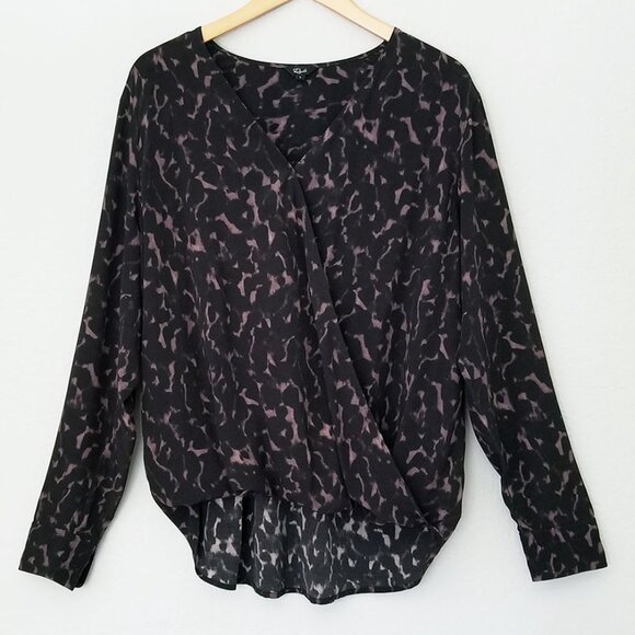 Rails Hillary Diffused Cheetah Print Wrap Blouse Top L Black Long Sleeves $168 - Picture 6 of 16